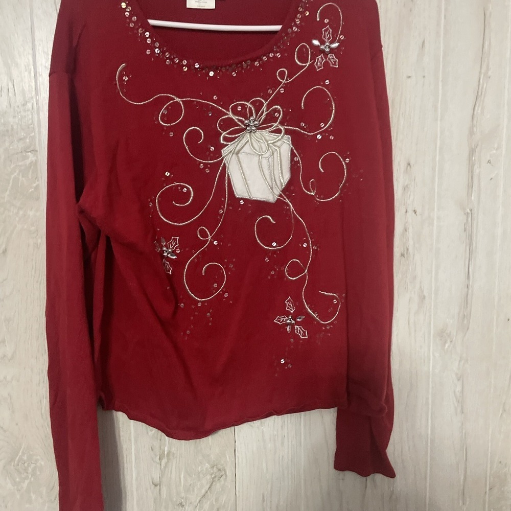 N Touch Women Size M L Burgundy Red Silver Studs Sweater Christmas
